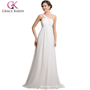 Grace Karin eine Schulter Chiffon weiße Farbe lange prom Kleider CL7505